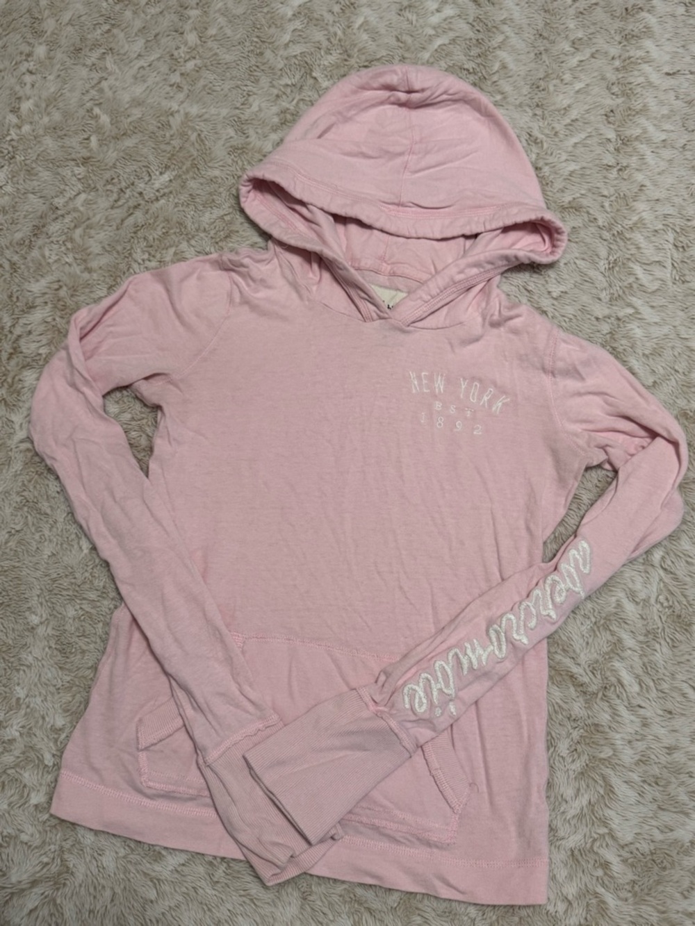 Vintage Abercrombie baby pink long sleeve hoodie with embroidery